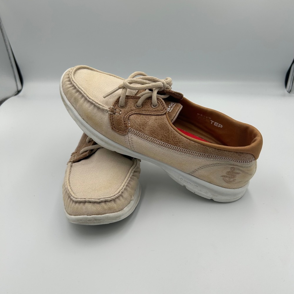 Skechers Boat Shoes Womens 8 Beige Tan GoStep Lite Goga Max 14416